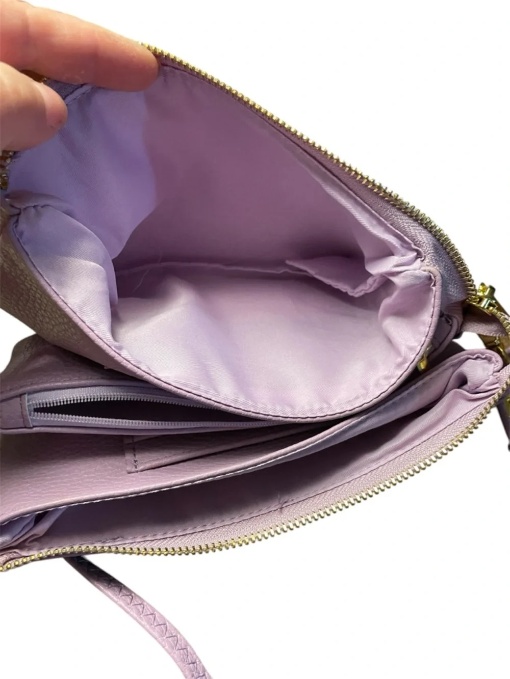 Lilac Faux Leather Crossbody Wristlet brand new! Never used. - Picture 2 of 5